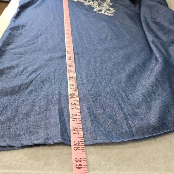 Anthropologie Kindred Dress 3X Blue‎ Chambray Peasant Boho Mini Embroidered - Picture 7 of 11